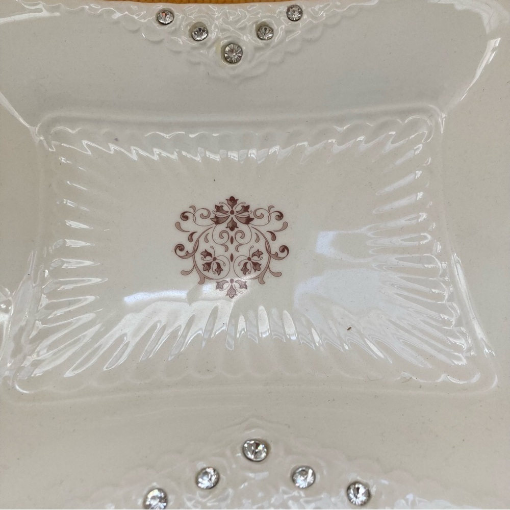Vintage D’Lusso Serving Dish With Faux Rhinestones 9.5”x 7.5” - Picture 3 of 8